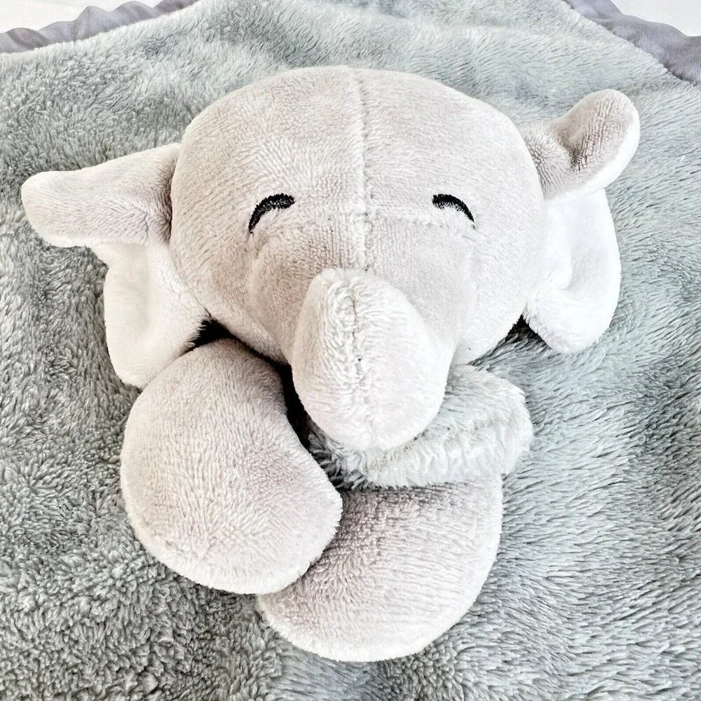 Carters Gray Elephant Lovey‎ Plush Soft Baby Security Blanket Satin Trim 15x14